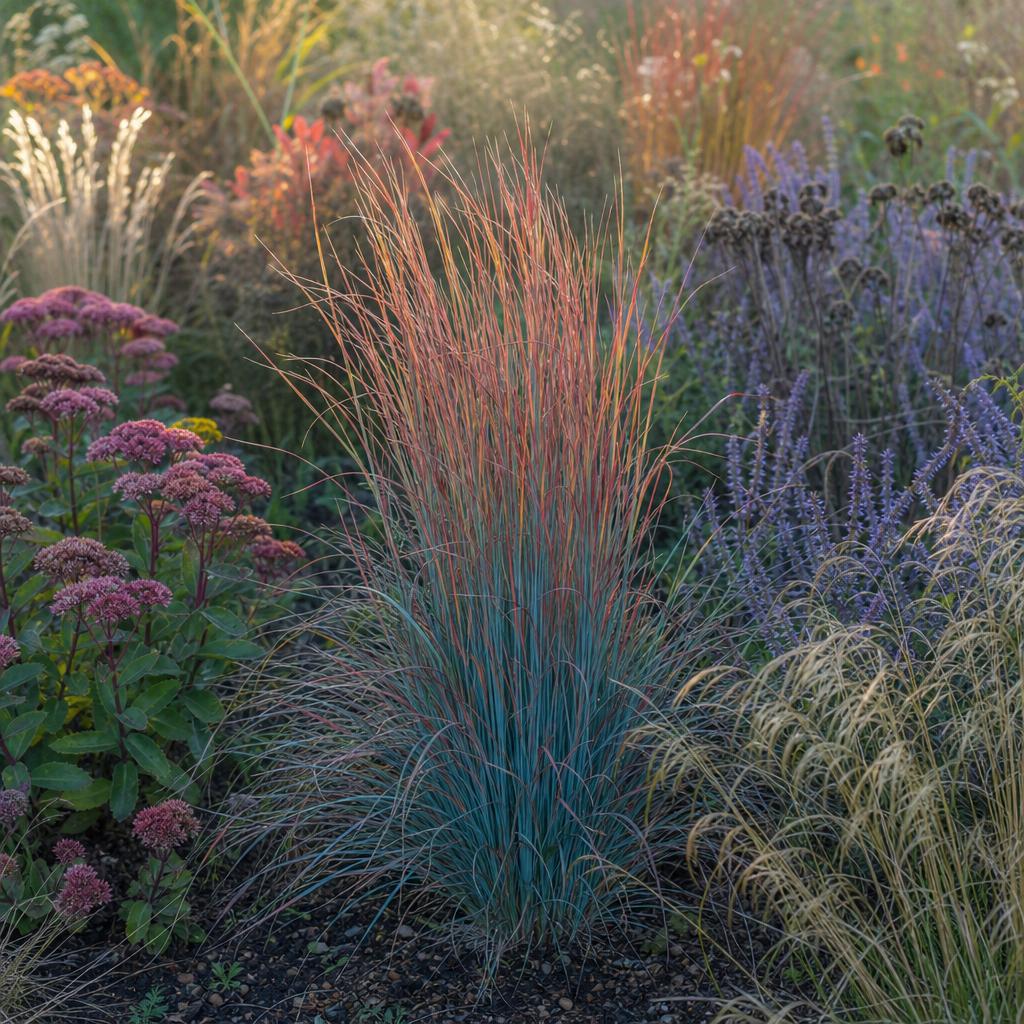 Schizachyrium bleuté aux pointes cuivrées en automne