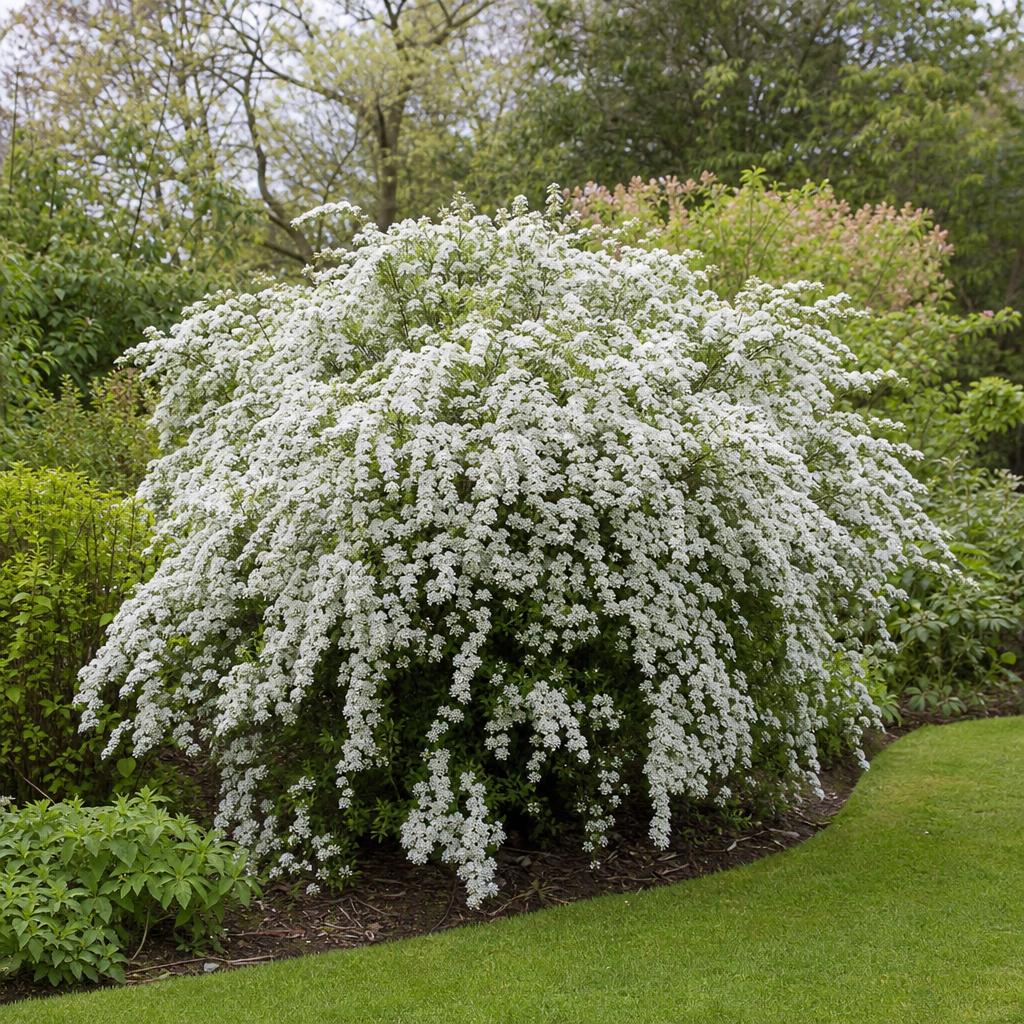 Spirée arguta blanche dans une haie fleurie