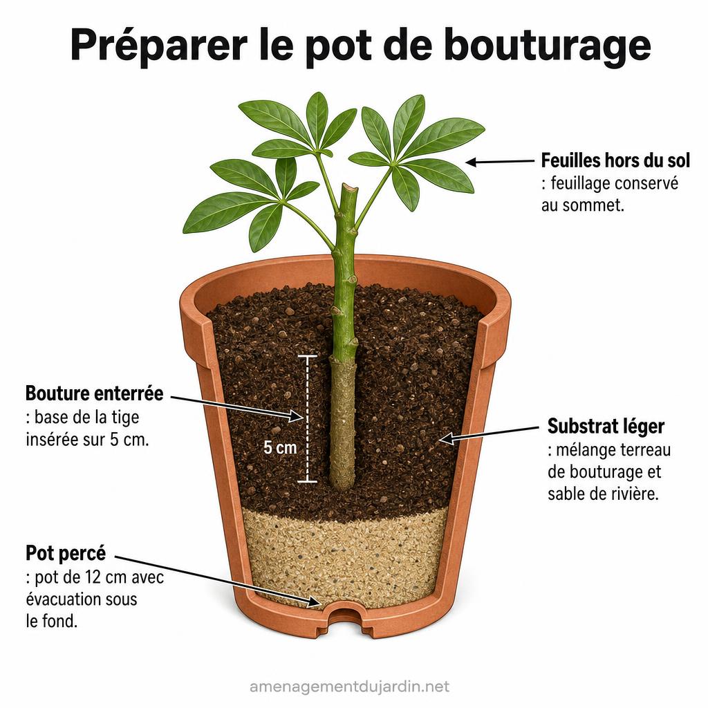 Schéma d'un pot pour bouture de Choisya