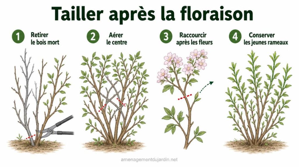 Schéma de taille d’un arbuste après floraison