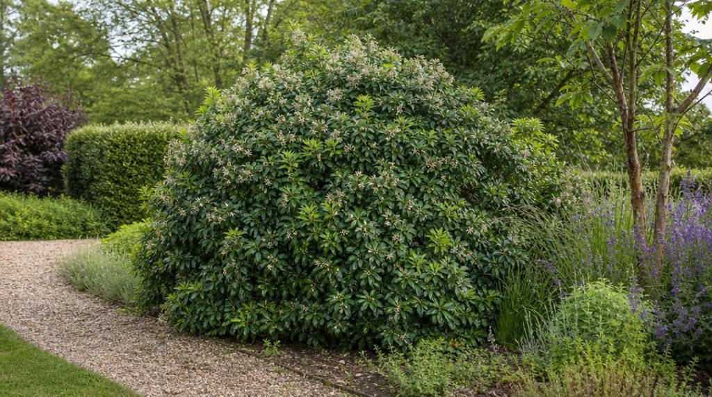 Oranger du Mexique fleuri dans un jardin après sa taille