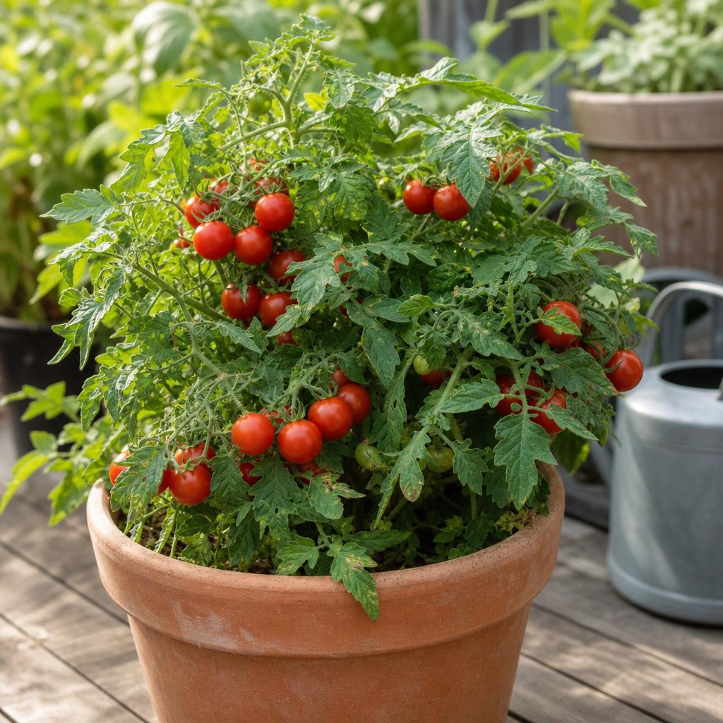 Tomate cerise Red Robin dans un grand pot