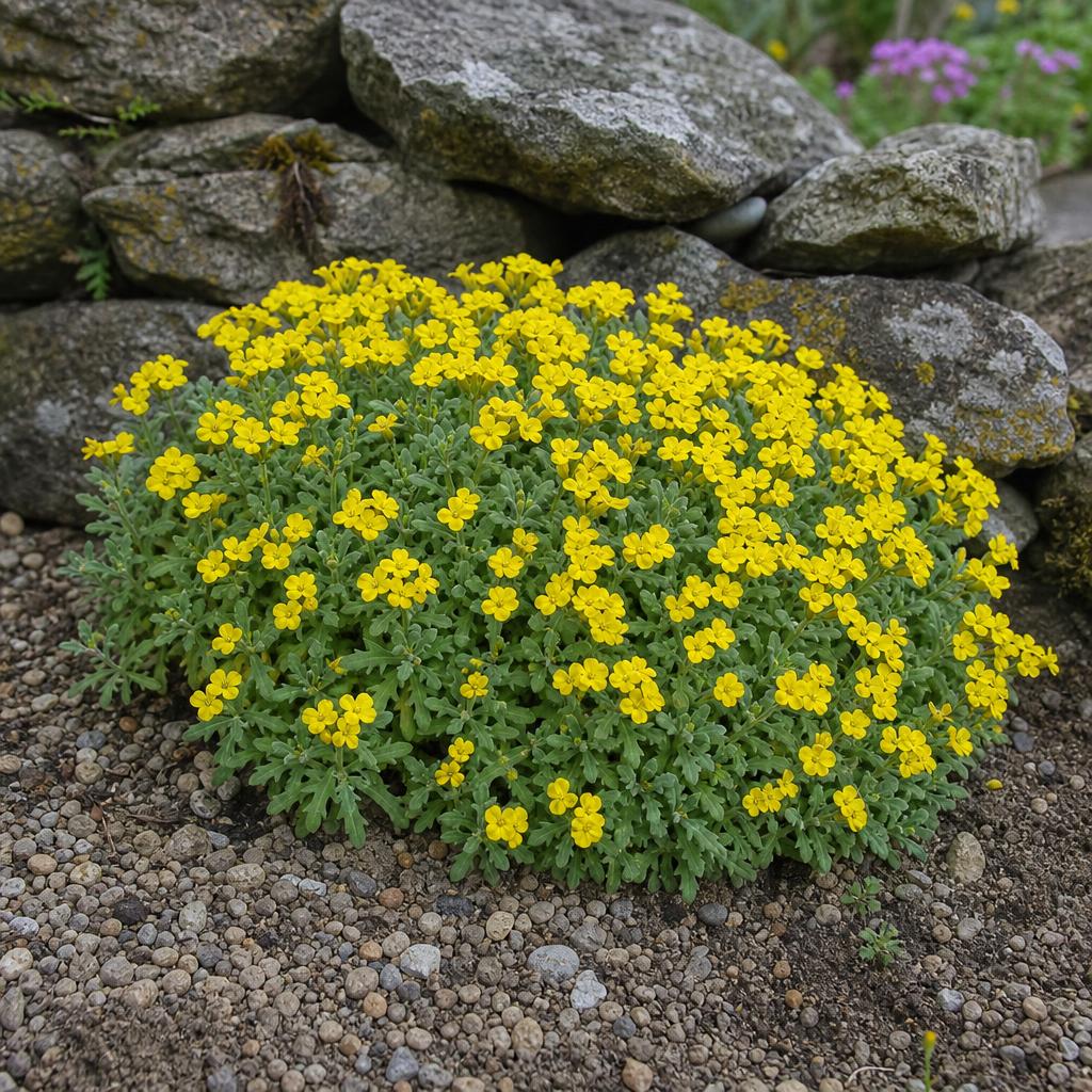 Alysse des rochers aux fleurs jaunes et feuillage gris