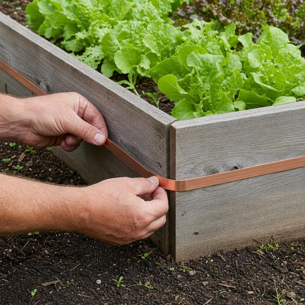 Bande de cuivre continue autour d’un carré de salades