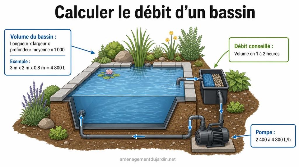 Schéma de calcul du débit selon volume