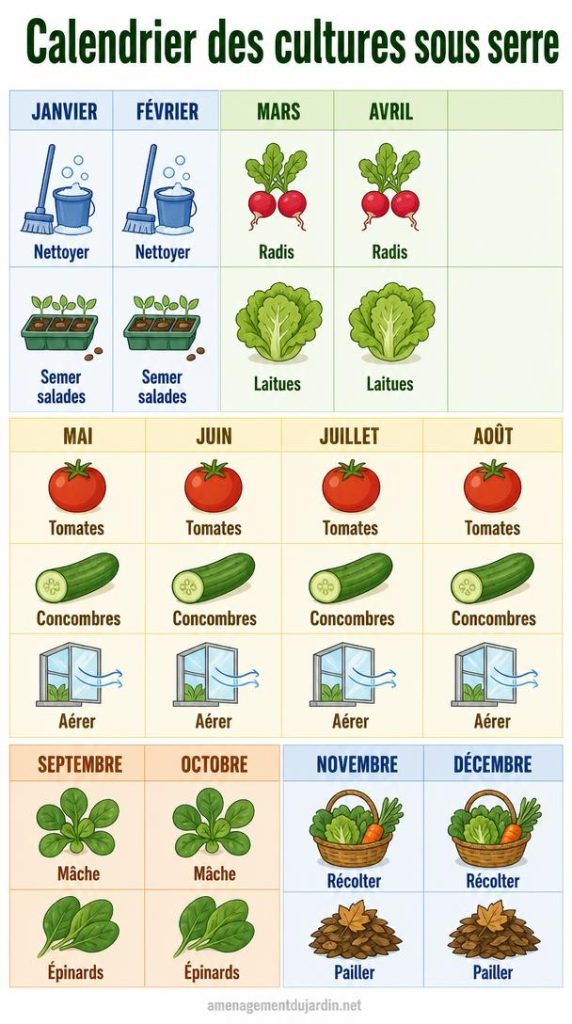 Calendrier annuel des cultures à planter sous serre
