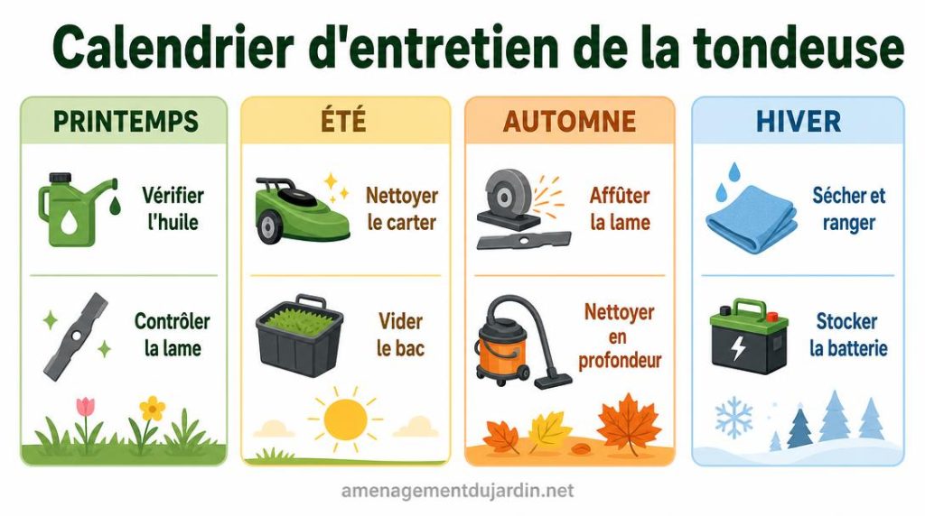 Calendrier des gestes saisonniers pour une tondeuse
