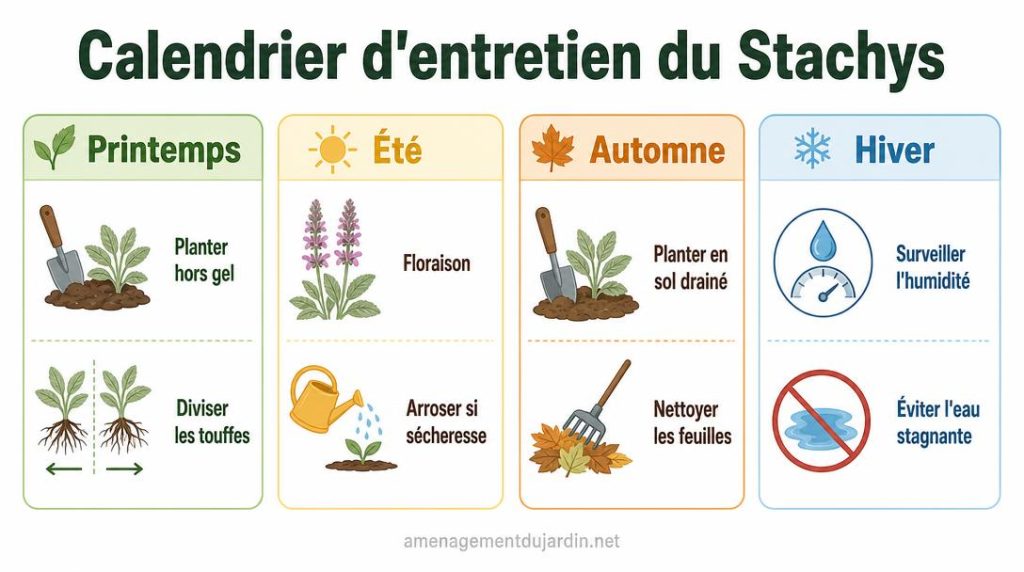 Calendrier des soins saisonniers pour le Stachys