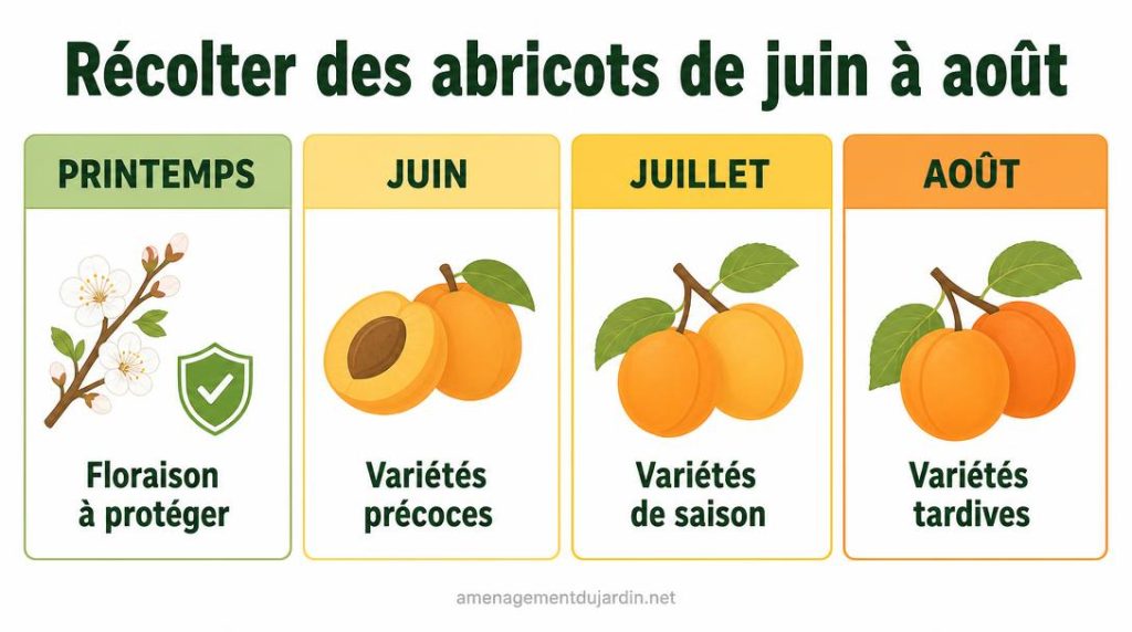 Calendrier des récoltes d'abricots de juin à août
