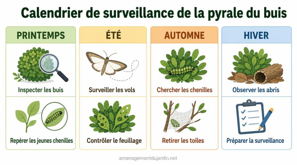Calendrier saisonnier de surveillance de la pyrale du buis