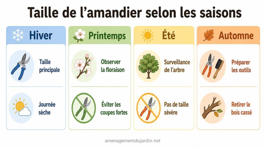 Calendrier saisonnier des périodes de taille de l’amandier