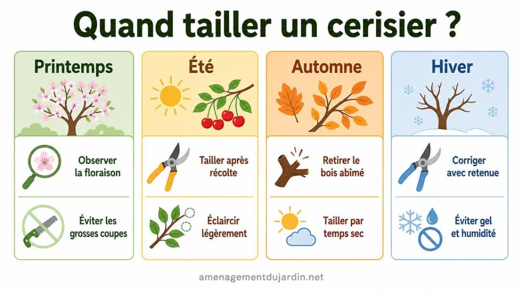 Calendrier saisonnier des périodes de taille du cerisier