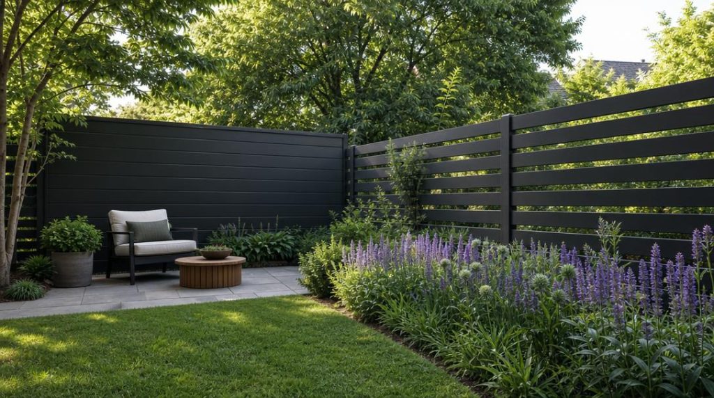 Panneaux pleins et ajourés le long d’un jardin