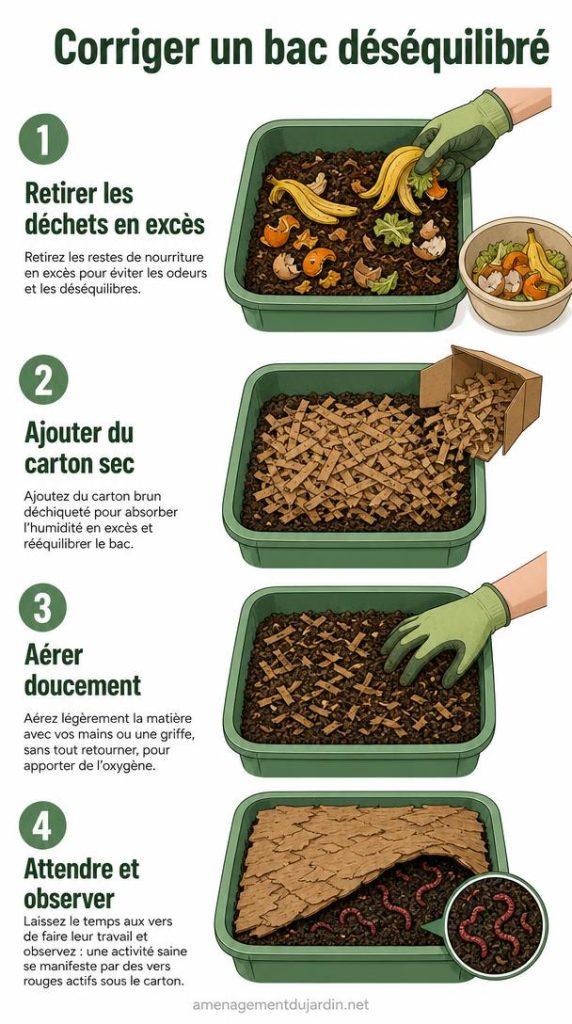 Étapes pour rééquilibrer un composteur à lombrics