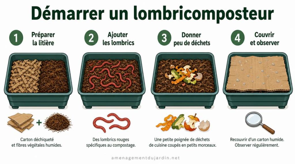 Quatre étapes pour installer des lombrics dans un bac