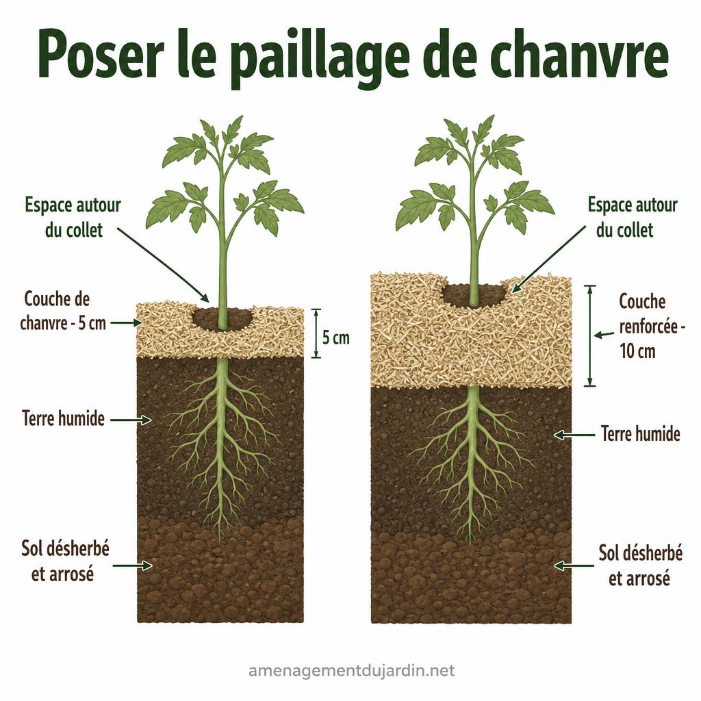 Schéma de pose du paillage de chanvre