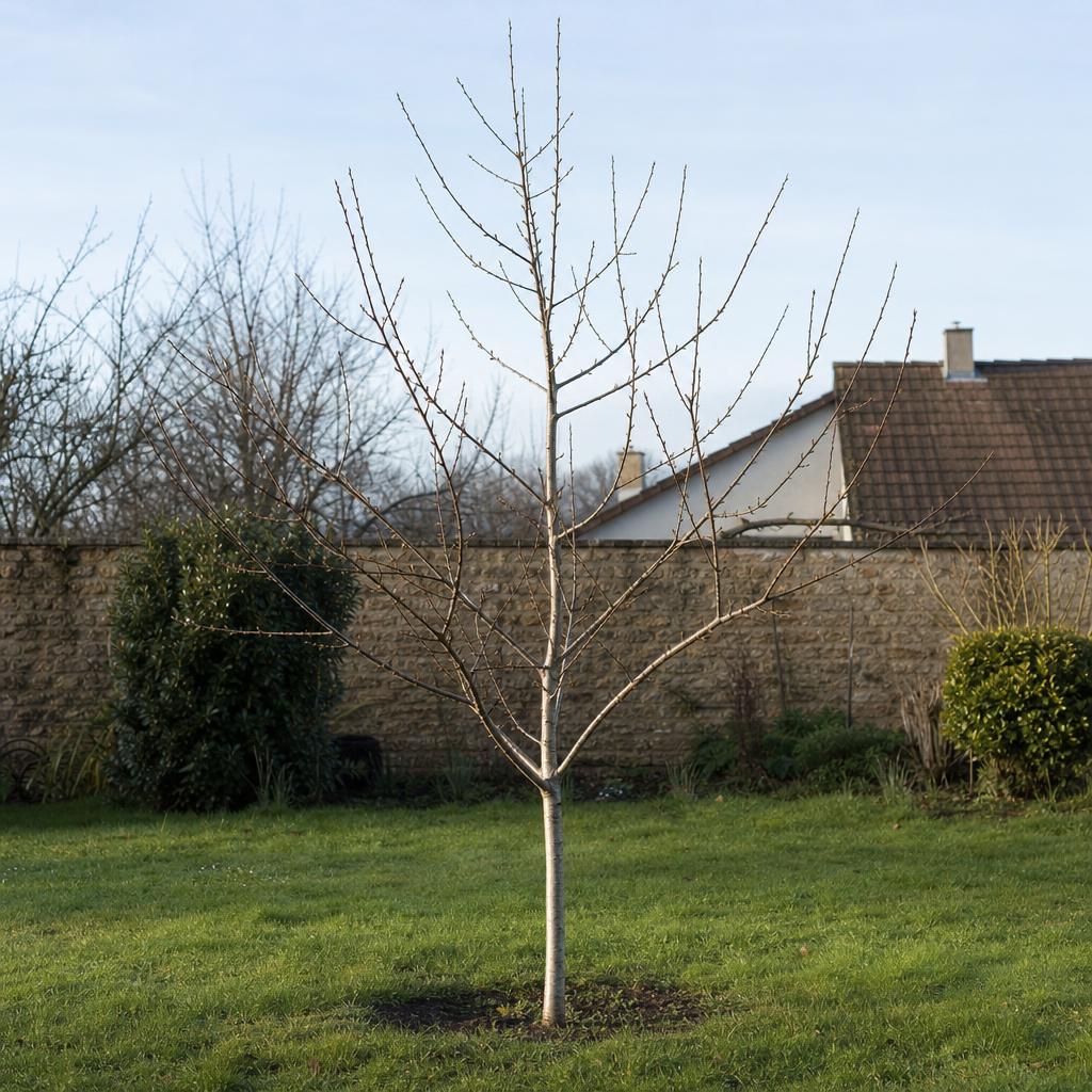 Jeune amandier aux branches charpentières bien réparties