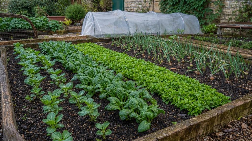 Potager de novembre avec mâche fèves et ail