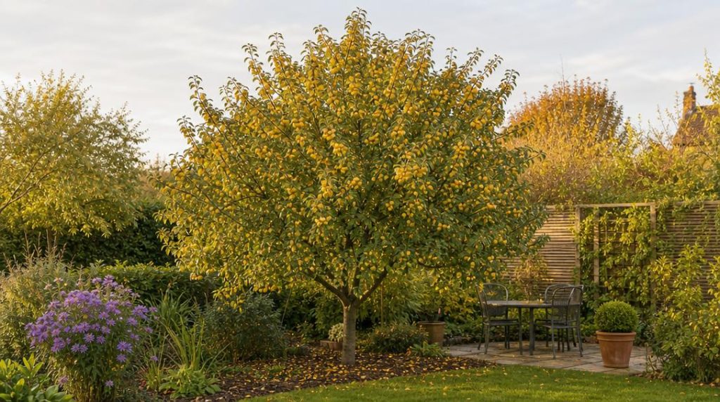 Petit Malus couvert de fruits jaunes en automne