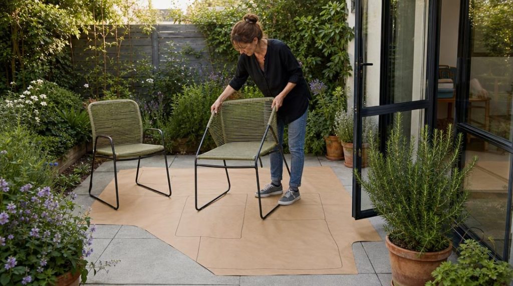 Terrasse avec zones d'assises et passage dégagé