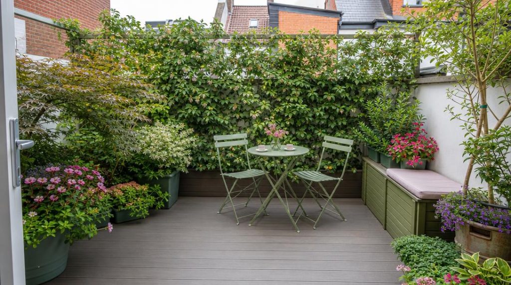 Petite terrasse avec table pliante et espace libre