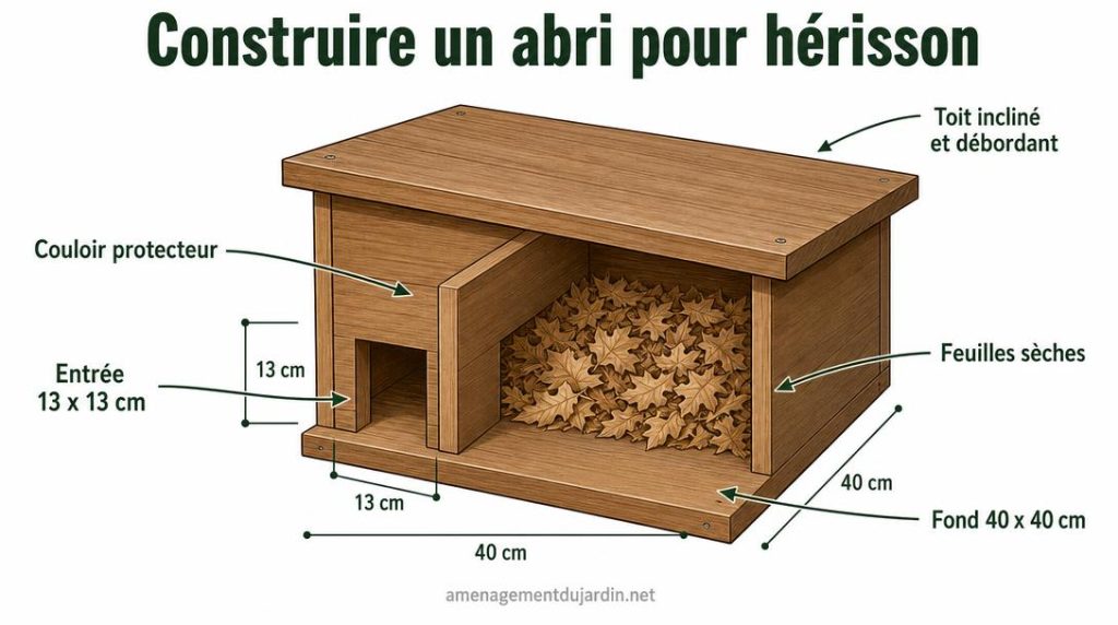 Schéma d'abri avec entrée protectrice et toit incliné