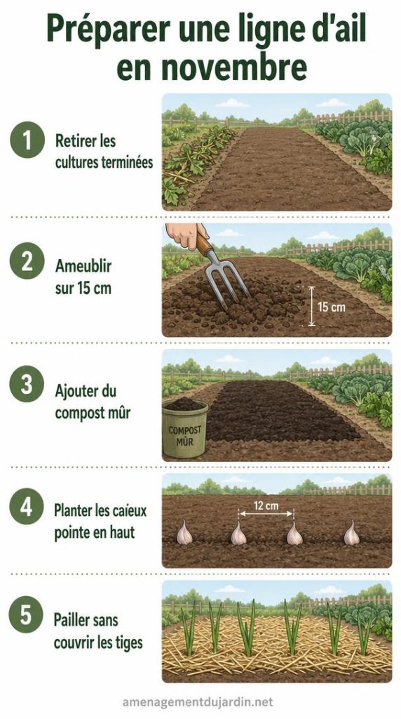 Étapes pour planter des caïeux d'ail en automne