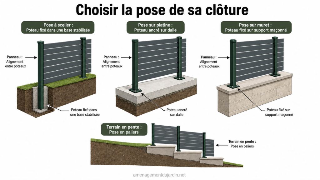 Schéma de pose à sceller sur platine et muret