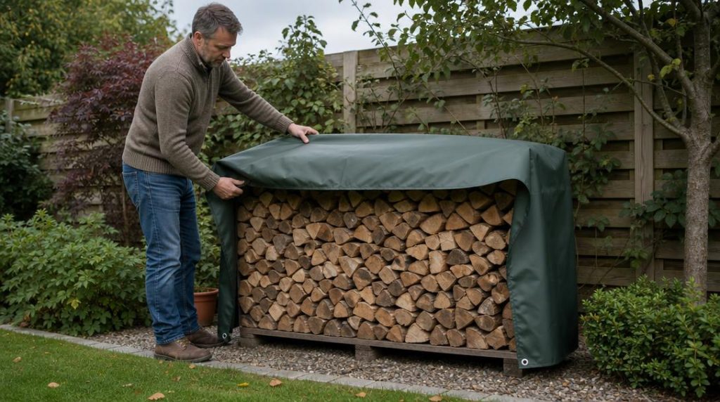 Protection avec retombée sur un tas de bois