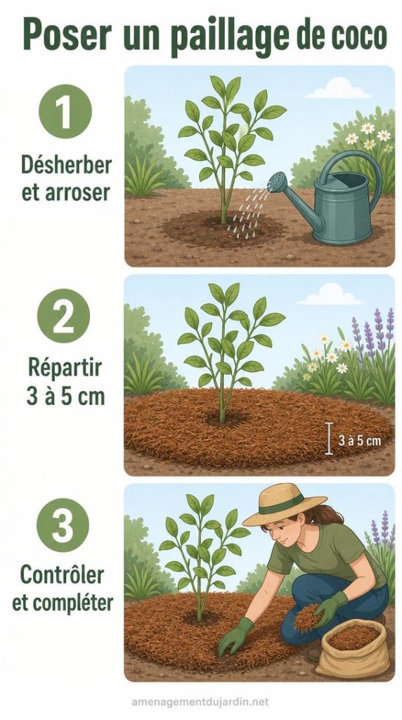 Trois étapes pour installer un paillage de coco