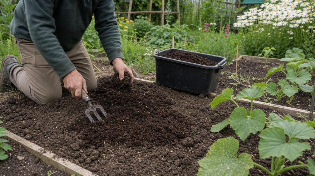 Compost mûr incorporé dans une terre souple