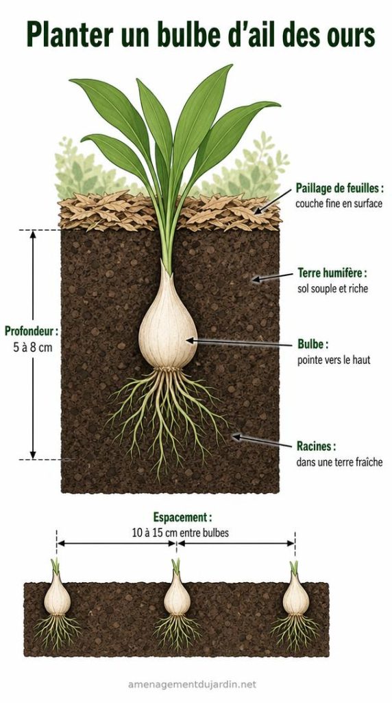 Schéma de plantation d'un bulbe d'ail des ours