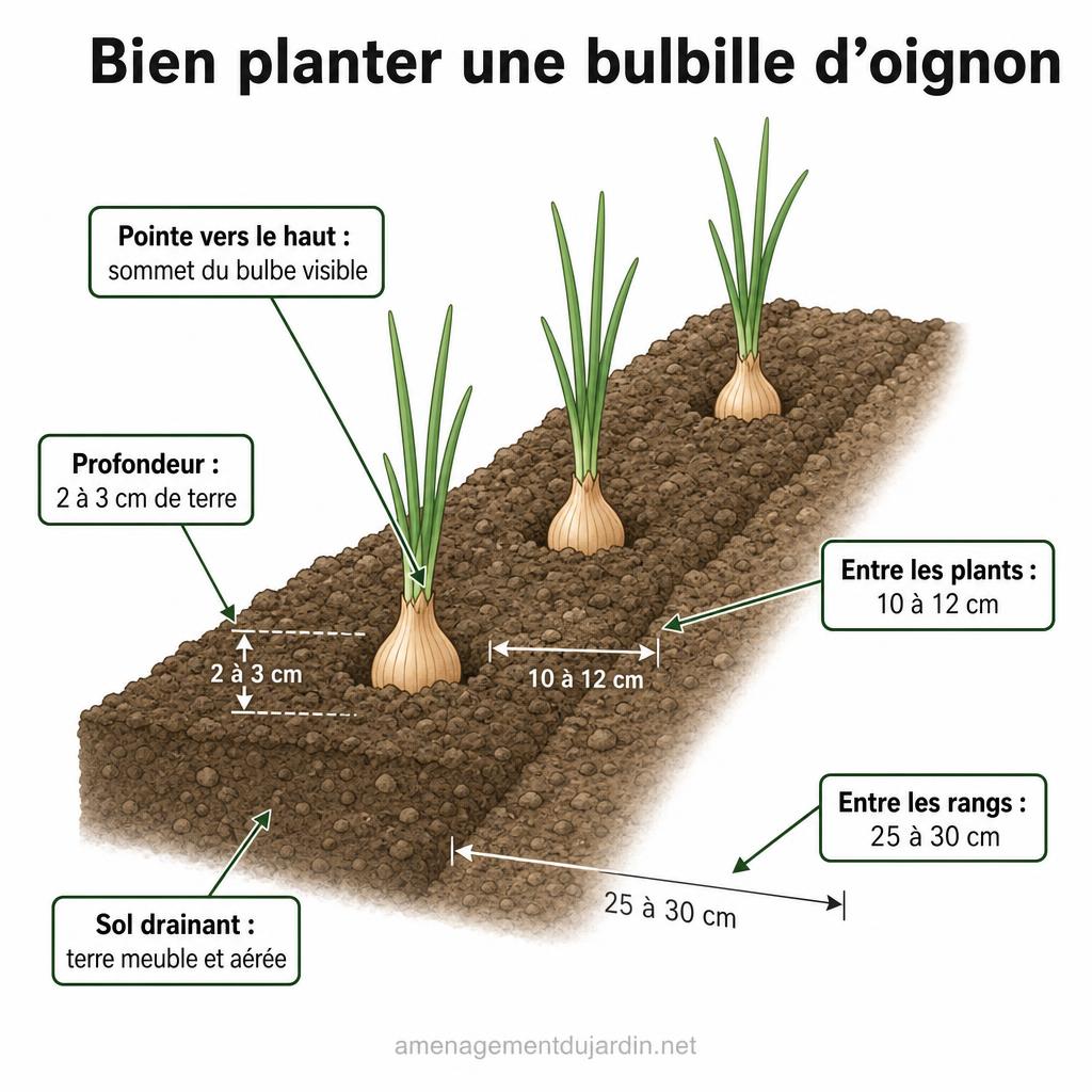 Schéma de profondeur et distances entre bulbilles