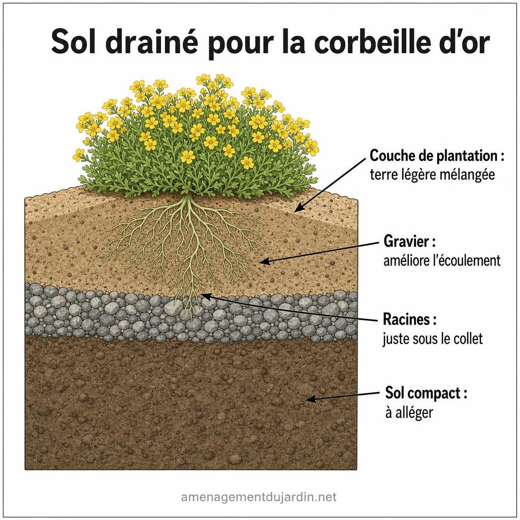 Schéma de sol drainé pour vivace de rocaille