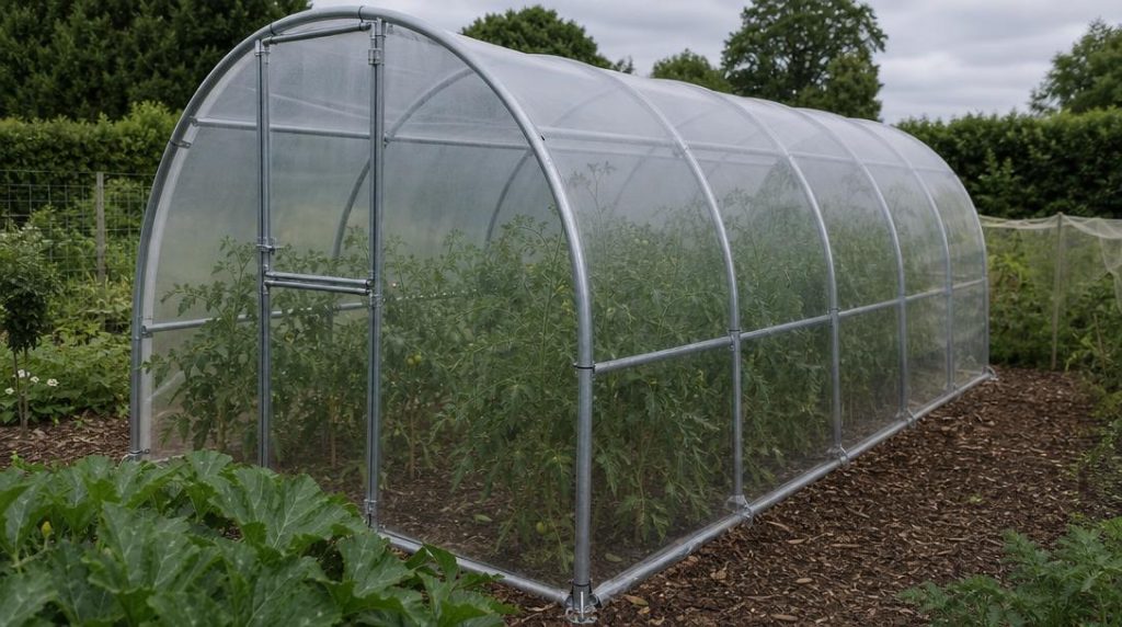 Arceaux galvanisés et renforts d’une serre de jardin