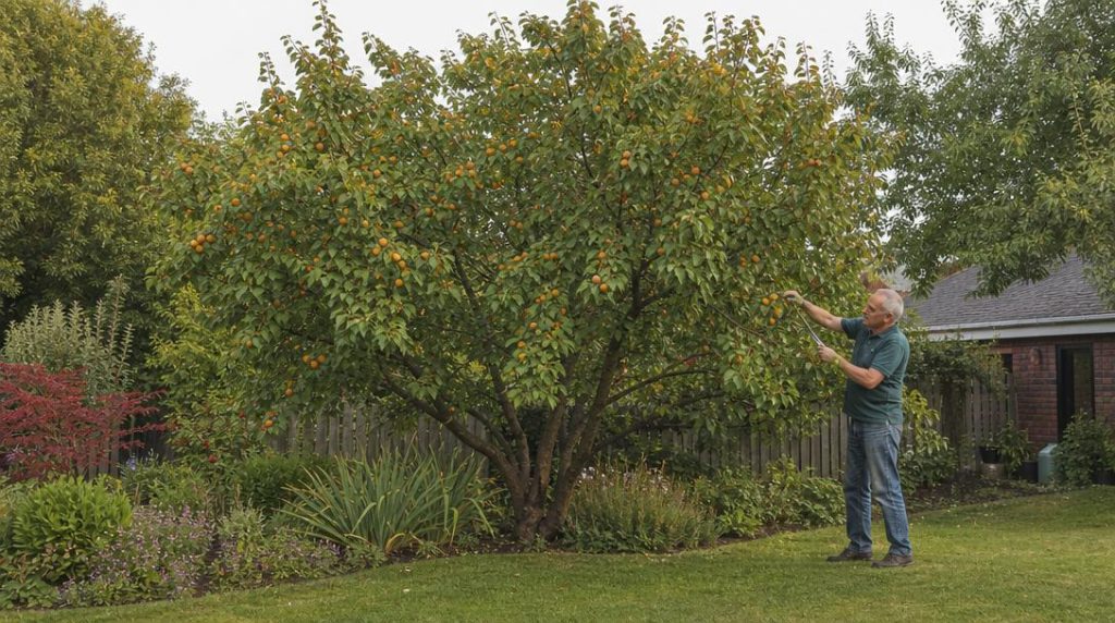 Abricotier fruitier taillé dans un jardin familial