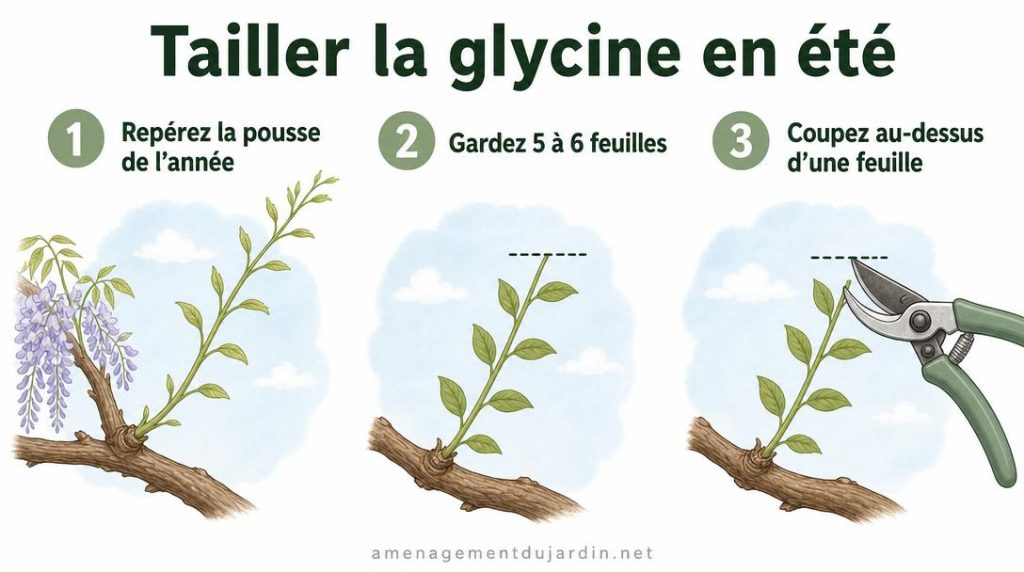Étapes pour raccourcir les rameaux de glycine en été