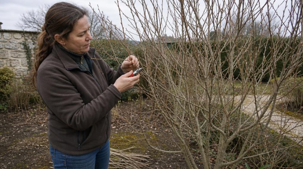 Taille légère d'un althéa avant le printemps