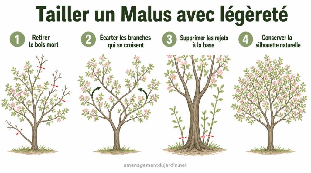 Schéma des coupes légères sur un Malus