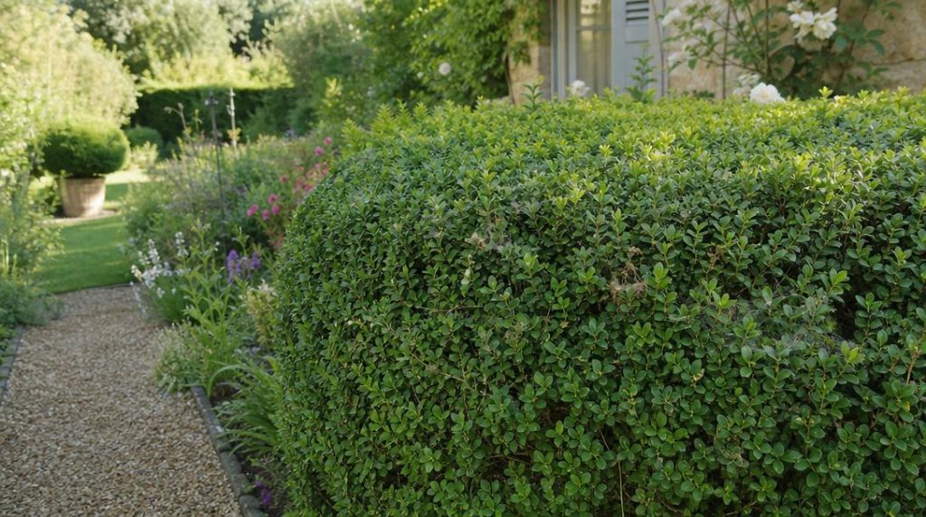 Buis de jardin aux feuilles grignotées par la pyrale