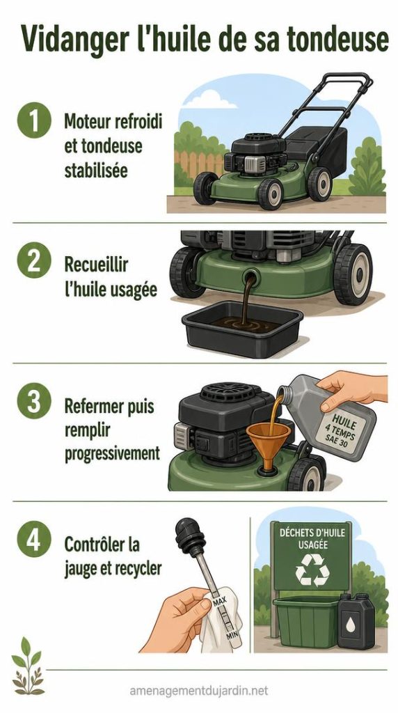 Étapes de vidange d'une tondeuse thermique