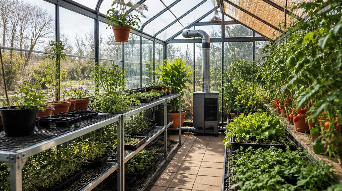 Poêle et conduit pour chauffer sa serre, plants et tomates