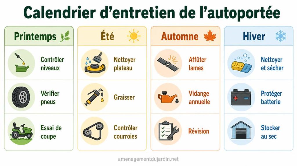 Calendrier saisonnier des gestes d'entretien d'une autoportée