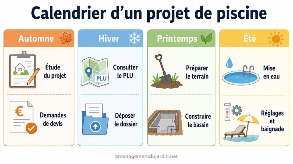 Calendrier des étapes d’un projet de piscine par saison