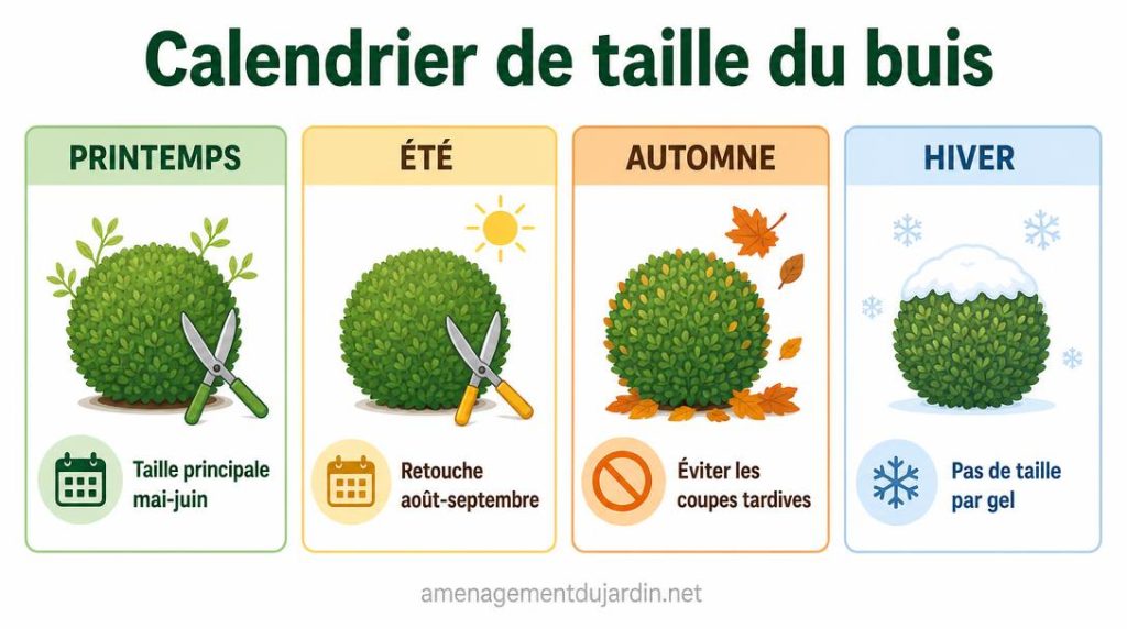 Calendrier des saisons favorables à la taille du buis