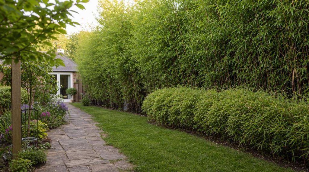 Deux haies de bambous aux ports distincts dans un jardin
