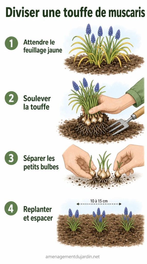Étapes pour diviser une touffe de muscaris
