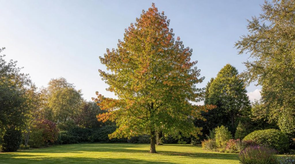 Copalme planté avec recul dans un grand jardin