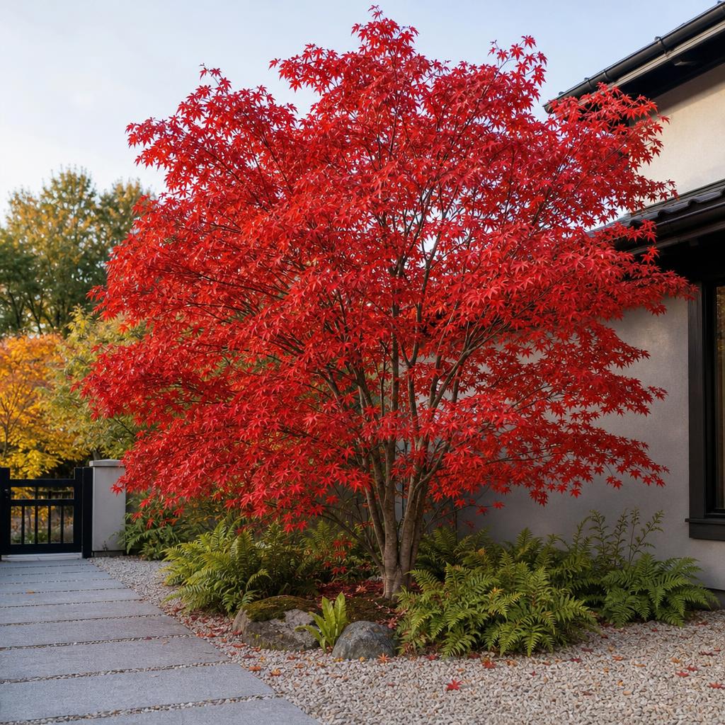 Érable du Japon rouge dans un massif de gravier
