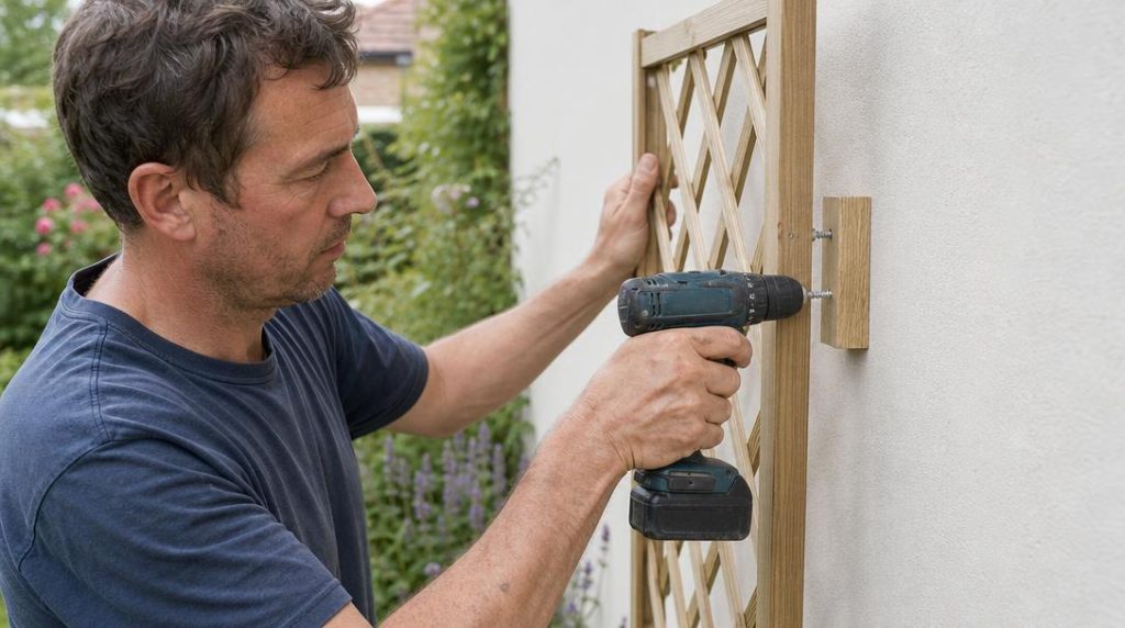 Pose d'un panneau mural sur tasseaux en bois